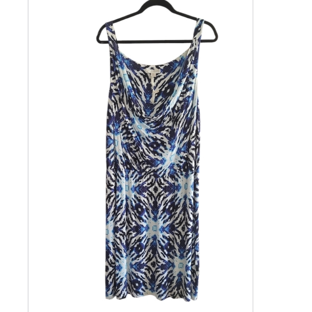 Kenar Blue and White Abstract Sleeveless Dress Size 2X